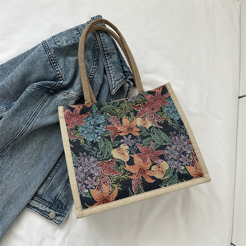 linen button vintage floral handbag, view 5 - MRSLM