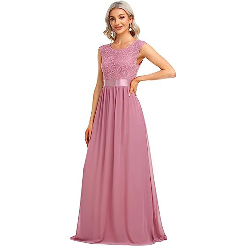lace stitching long dress, view 3 - MRSLM
