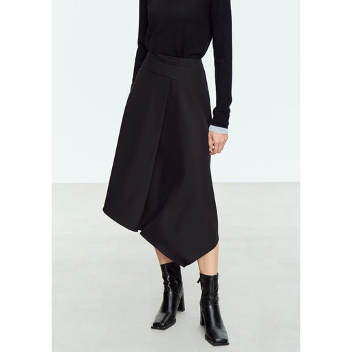 asymmetrical a-line midi skirt, view 2 - MRSLM