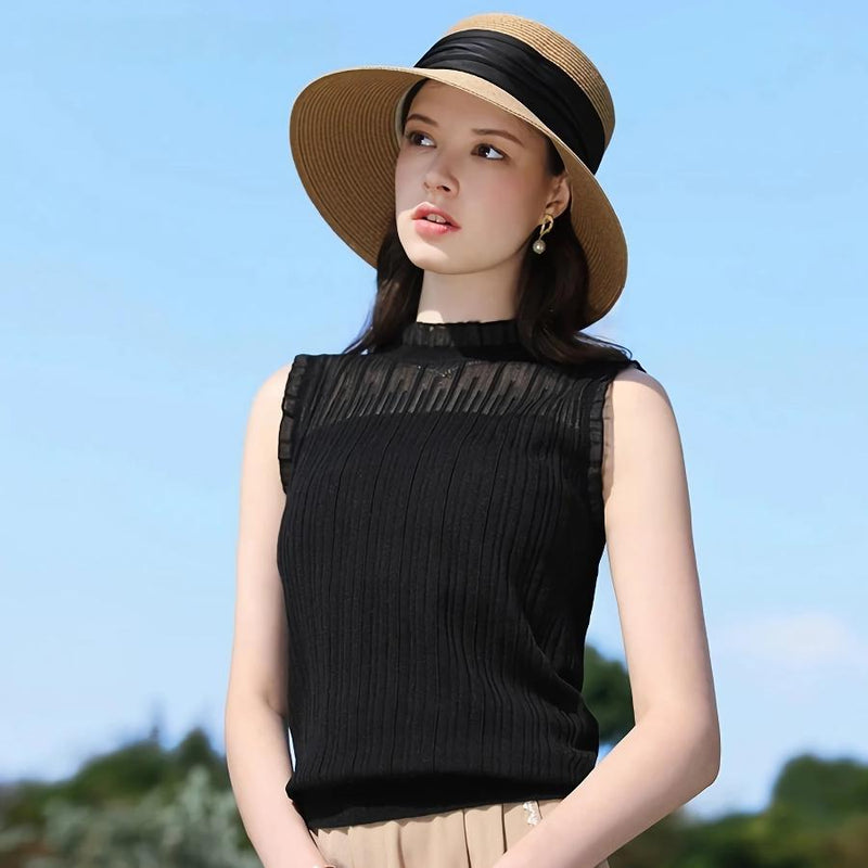 lace stand-up collar tank top, view 3 - MRSLM