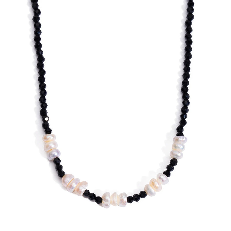 black crystal imitation pearl necklace, view 7 - MRSLM