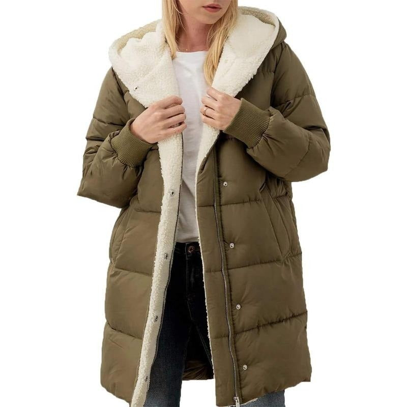Solid Color Hooded Cotton Jacket Long Sleeve Double-sided Velvet Slim Elegant Cardigan Coat