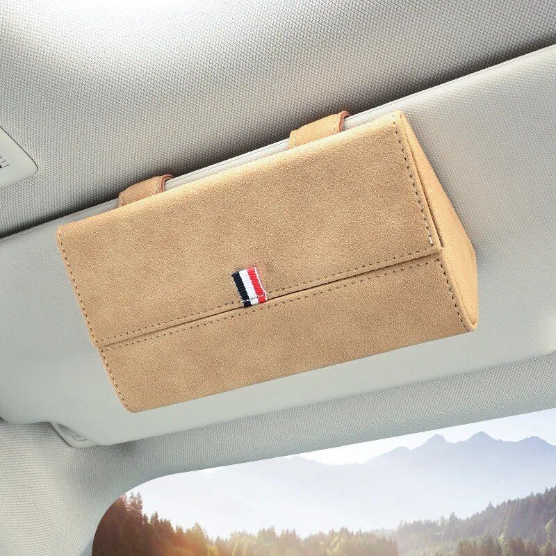 pu leather car visor sunglasses holder, view 5 - MRSLM