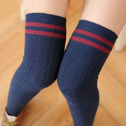 striped thigh high cotton stockings, view 2 - MRSLM