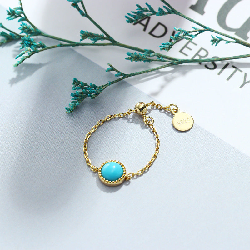 faux turquoise soft chain silver ring, view 5 - MRSLM