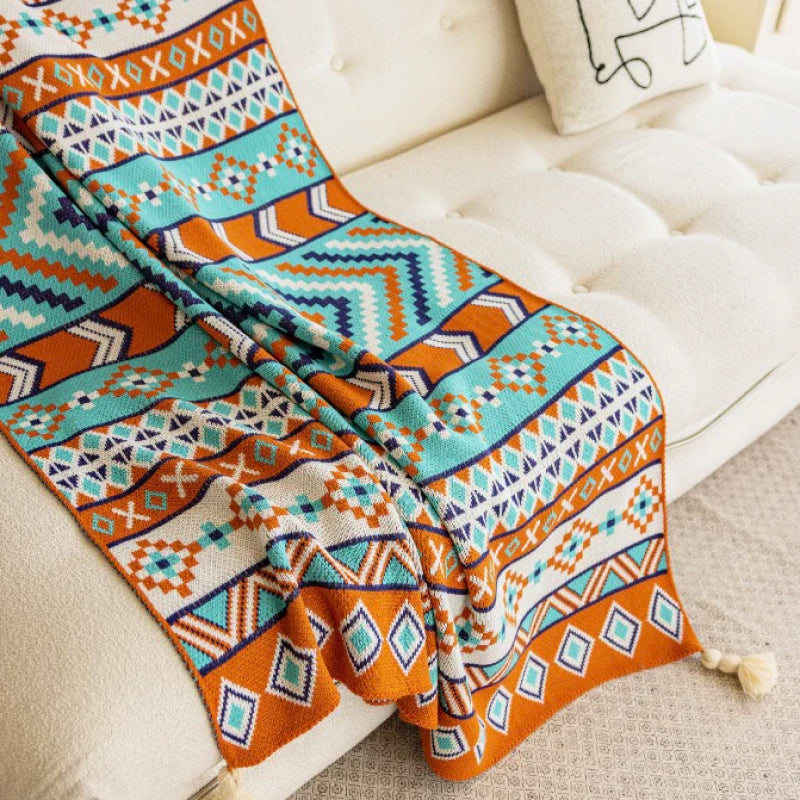 bohemian knitted throw blanket, view 7 - MRSLM