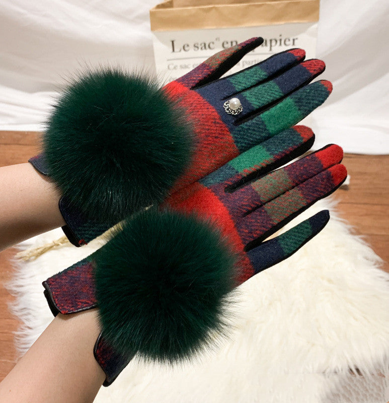 women's plaid wool cashmere gloves, view 12 - MRSLM