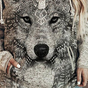 women's animal wolf print hoodie, view 5 - MRSLM