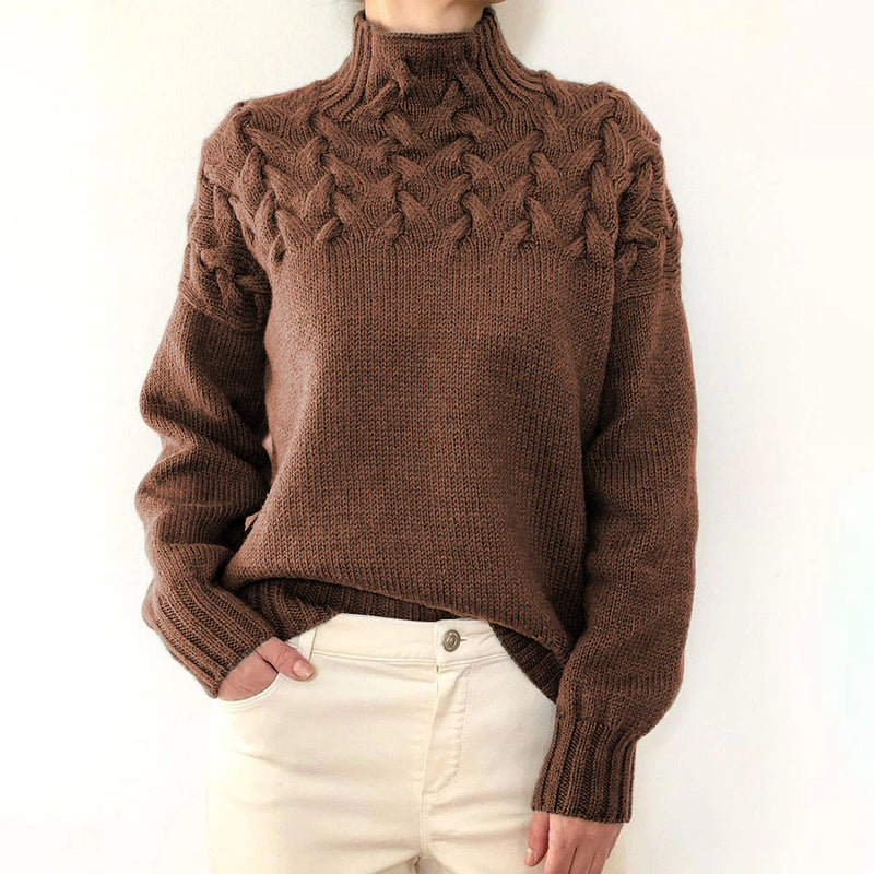cable woven high collar sweater, view 2 - MRSLM