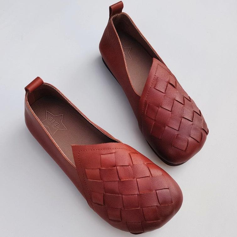 leather woven retro women's shoes, view 3 - MRSLM