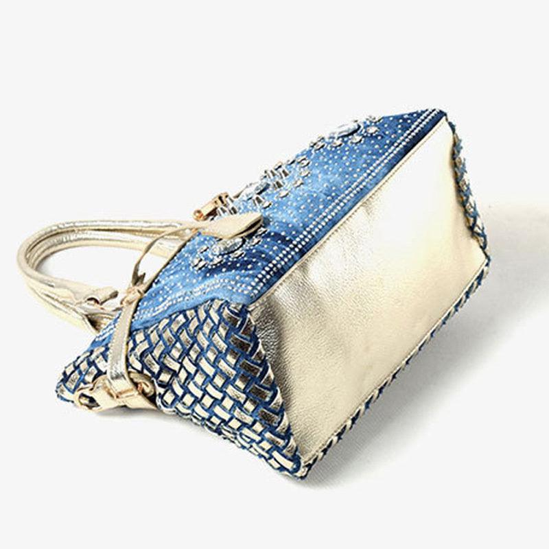 rhinestone denim shoulder messenger bag, view 5 - MRSLM