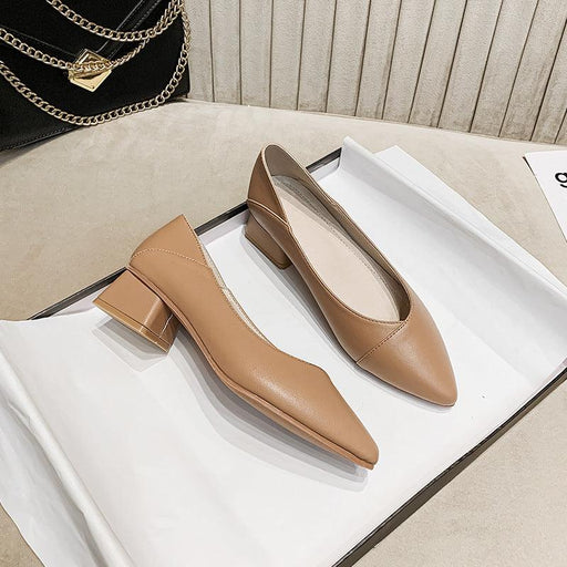 leather pointed toe thick heel shoes, view 2 - MRSLM