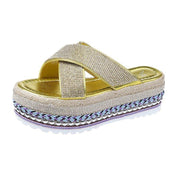 Women's cross rhinestone woven platform slippers, view 5 - MRSLM