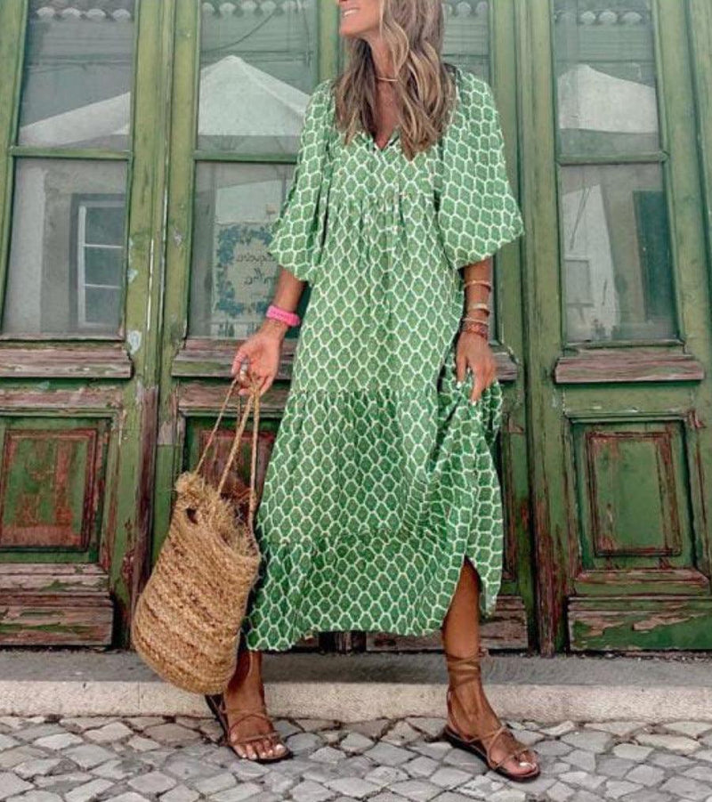 Loose V-neck floral maxi dress, view 2 - MRSLM
