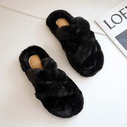 Women's flat cross suede cotton slippers, view 3 - MRSLM