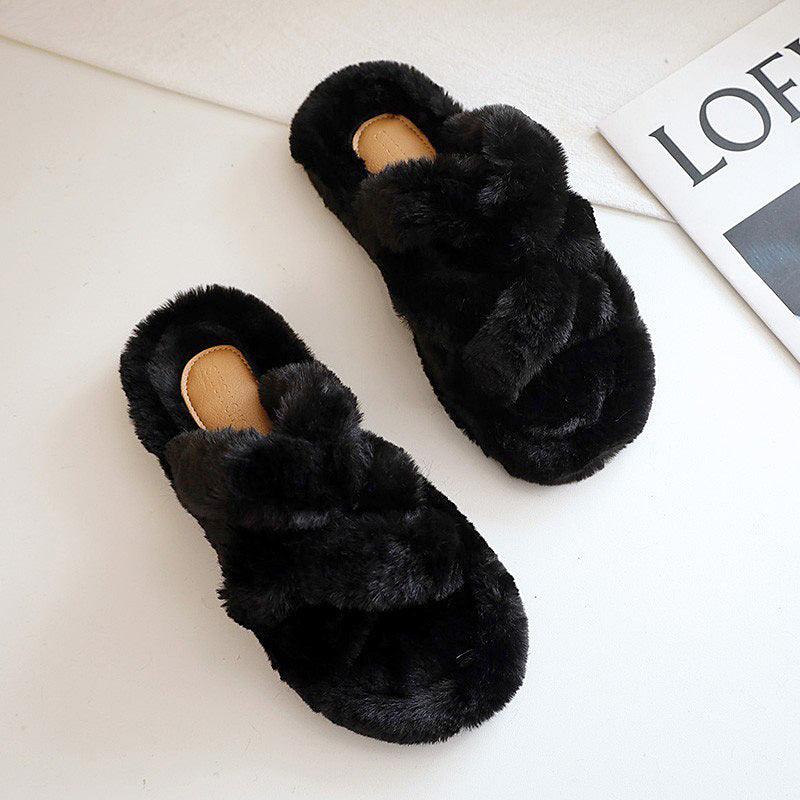 Women's flat cross suede cotton slippers, view 3 - MRSLM