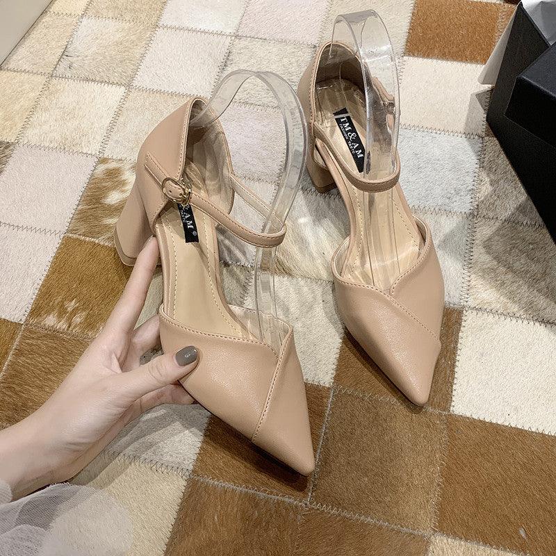 pointed toe thick heel high heels, view 3 - MRSLM