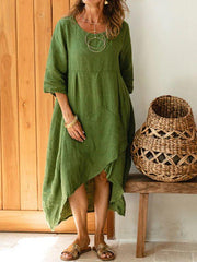 Women's loose cotton linen maxi dress, view 5 - MRSLM