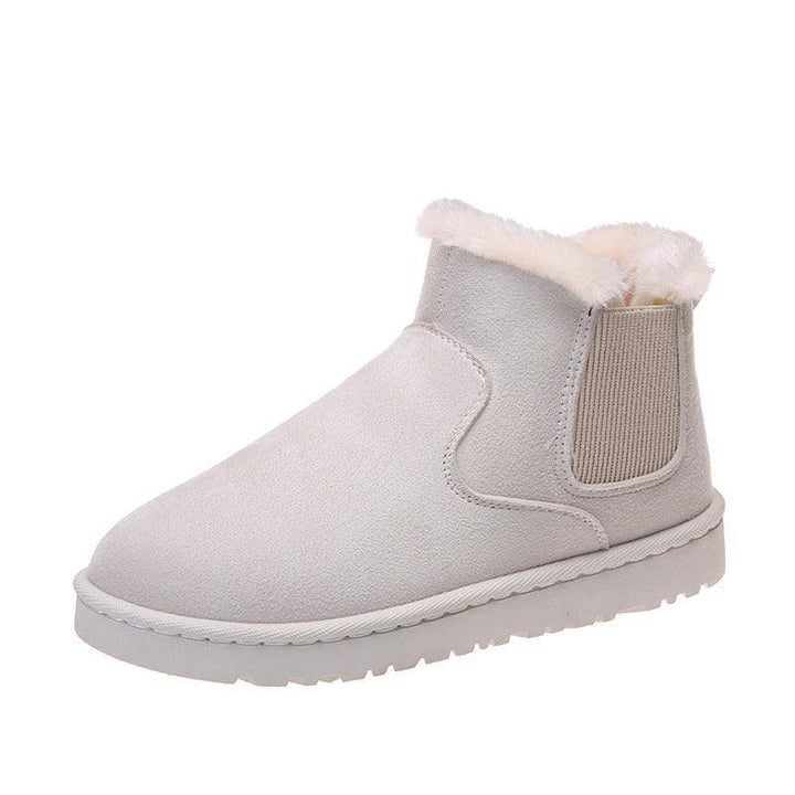 New Solid Color Elastic Band Flat Short Tube Plus Velvet Snow Boots Women - MRSLM