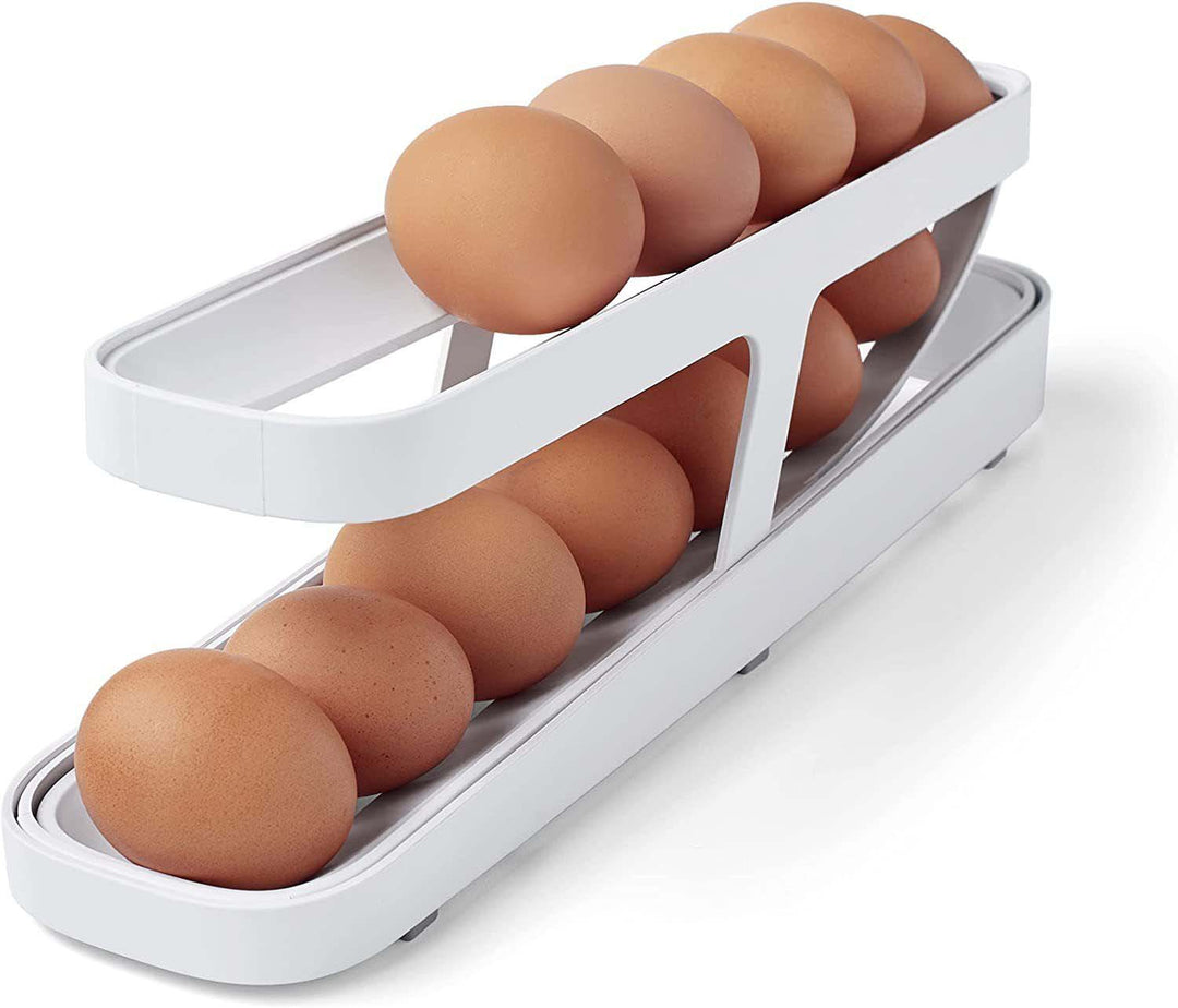 Automatic Scrolling Egg Rack Holder Storage Box Egg Basket Container Organizer Rolldown Refrigerator Egg Dispenser For Kitchen Gadgets