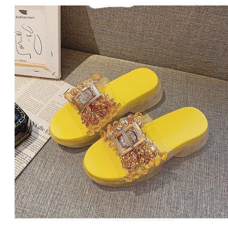 Women's platform flat rhinestone sandals, view 2 - MRSLM