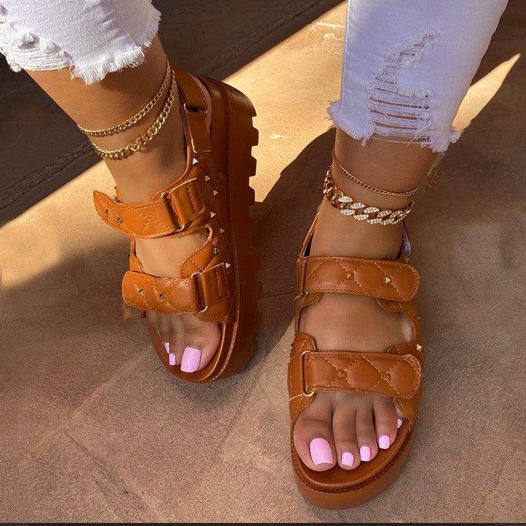 rivet velcro Roman sandals for women, view 3 - MRSLM