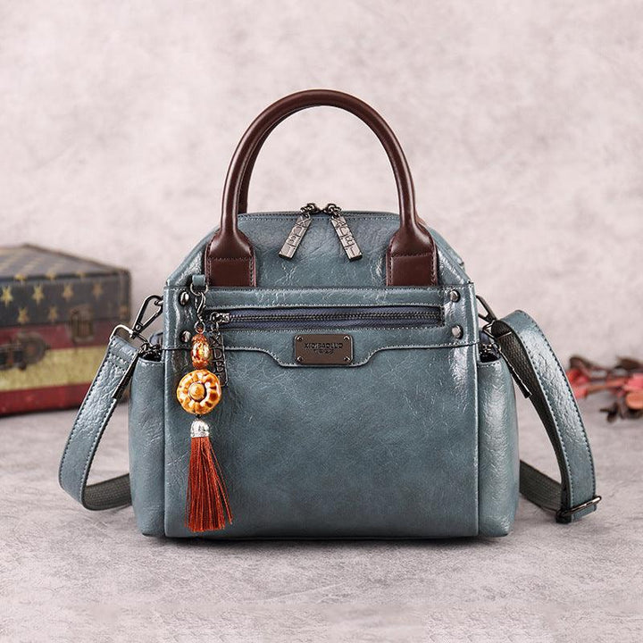 Retro Fashion Oil Wax Leather Hit Color Single-shoulder Oblique Handbag - MRSLM