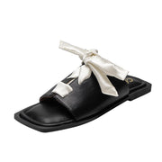 Women's silk bow flat slippers, view 3 - MRSLM