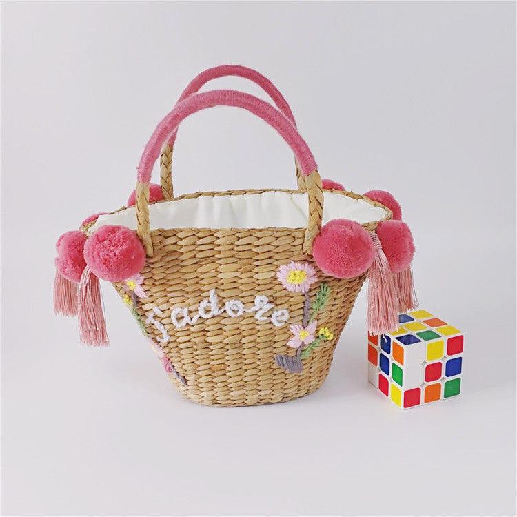 embroidered floral straw bag, view 2 - MRSLM