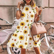 Women's printed round neck dress, view 9 - MRSLM