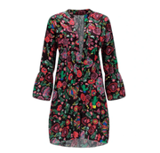 printed v-neck ruffled loose dress, view 3 - MRSLM