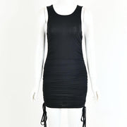 drawstring pleated hip-wrap vest dress, view 9 - MRSLM
