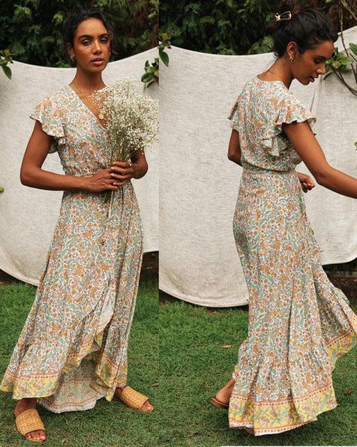 printed v-neck lace up dress - MRSLM