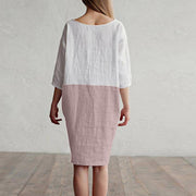 Women's splicing cotton linen half-sleeve dress, view 7 - MRSLM