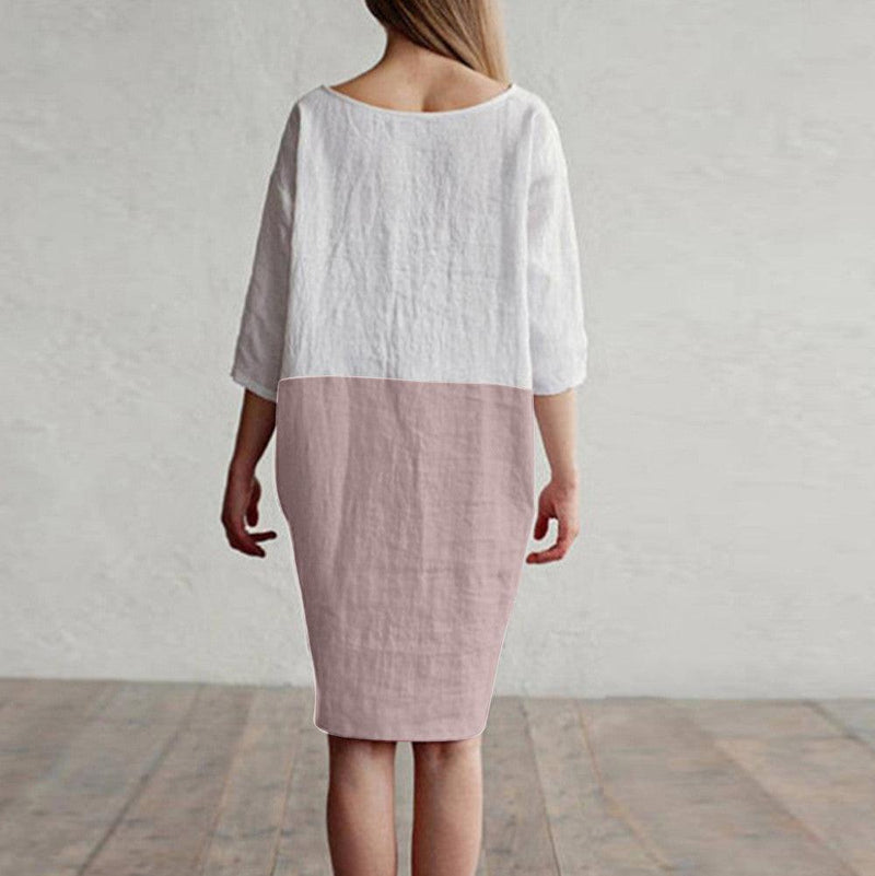 Women's splicing cotton linen half-sleeve dress, view 7 - MRSLM