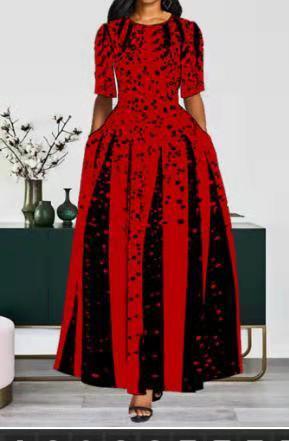 digital print round neck dress, view 3 - MRSLM