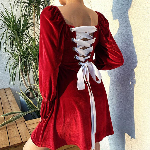 Red velvet dress with back straps - MRSLM