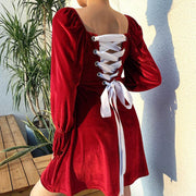 Red velvet dress with back straps, view 2 - MRSLM