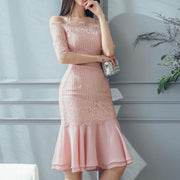 Patchwork ruffled fishtail dress, pink - MRSLM