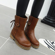 Women's lace-up round toe square heel boots - MRSLM