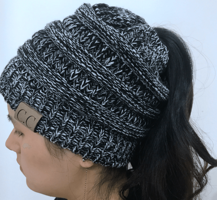 High bun ponytail cable knit beanie, view 10 - MRSLM