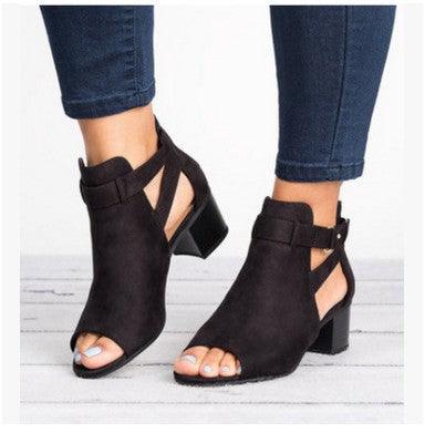 Large size thick high heel peep toe sandals, view 3 - MRSLM