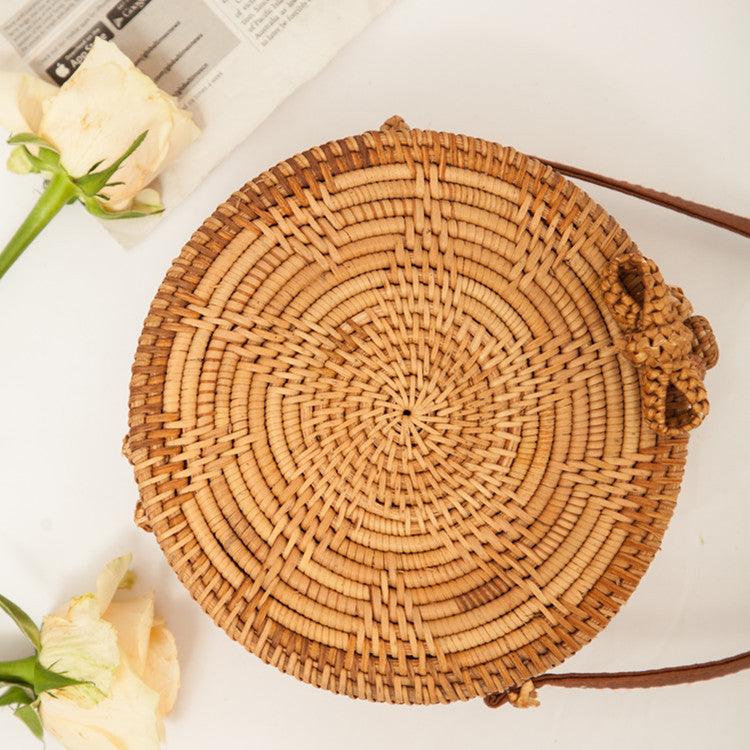 Natural PU small round straw bag - MRSLM