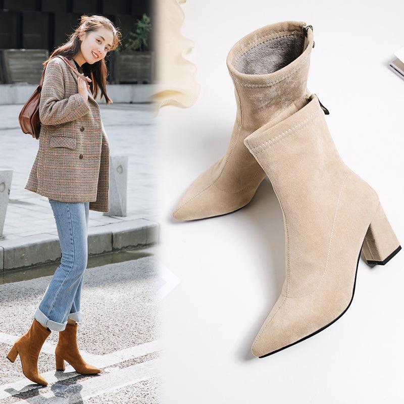 Women's pointed toe mid-tube Martin boots - MRSLM