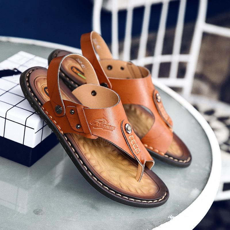Men's two-toed leather sandals, view 7 - MRSLM