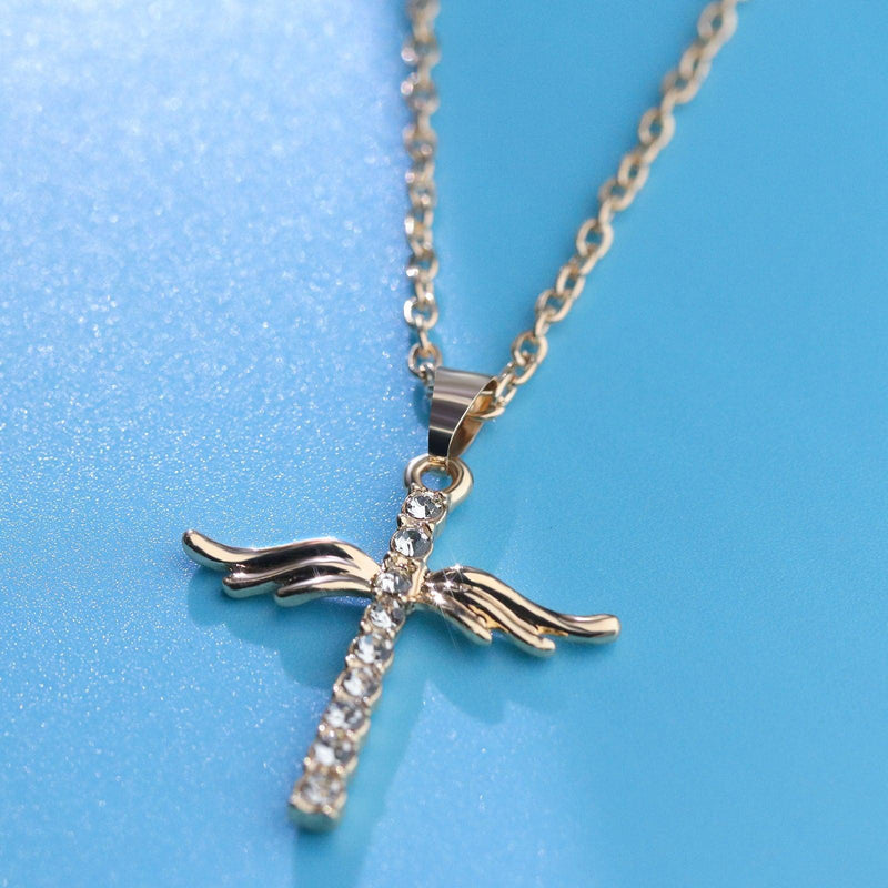 Cross angel wings pendant necklace, view 2 - MRSLM