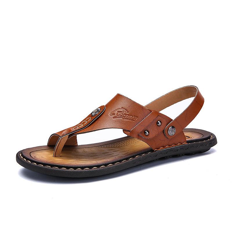 Men's two-toed leather sandals, view 4 - MRSLM