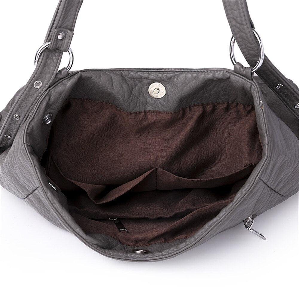 Washed Soft PU Women's Large-capacity Handbag