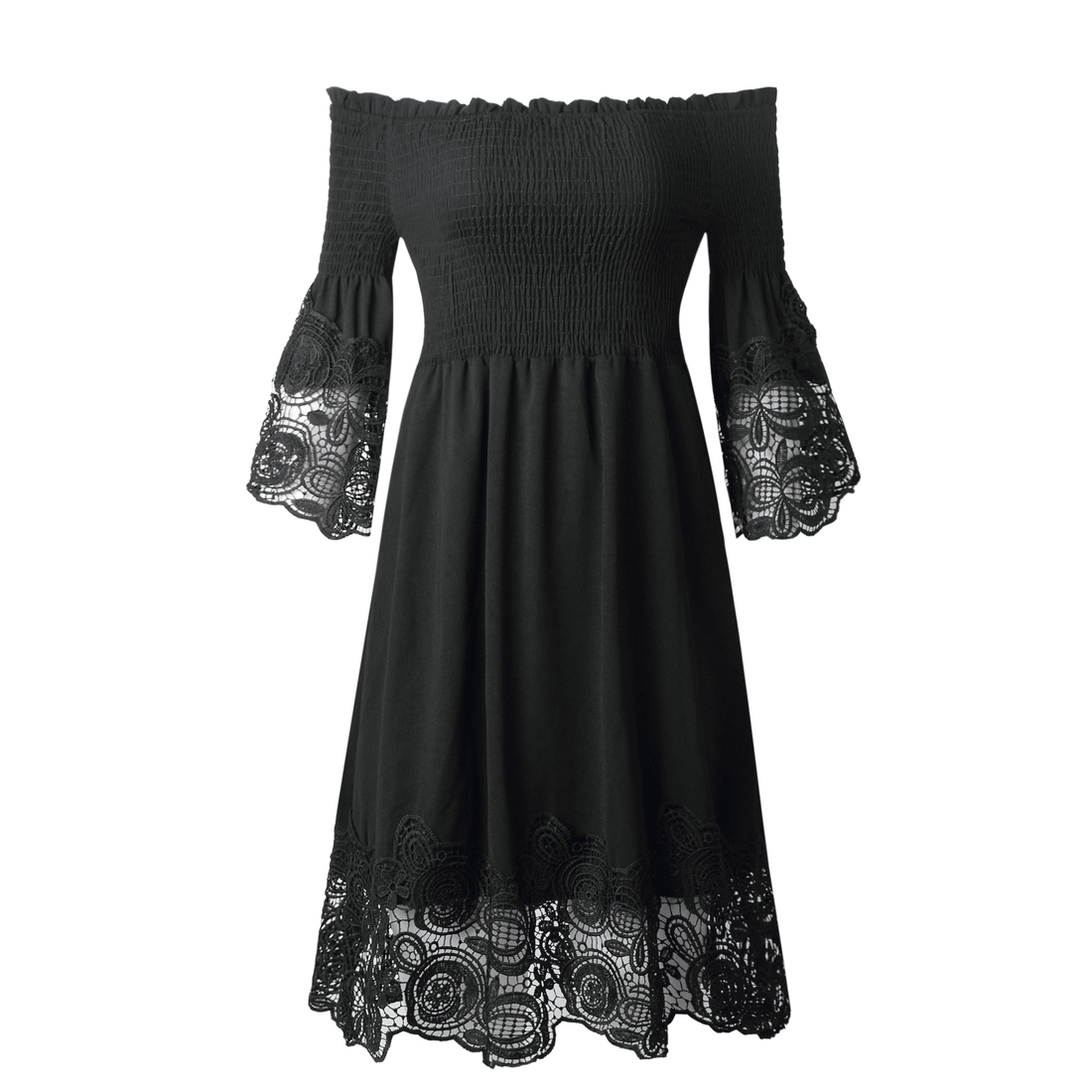 One-shoulder Backless Solid Color Lace Dress