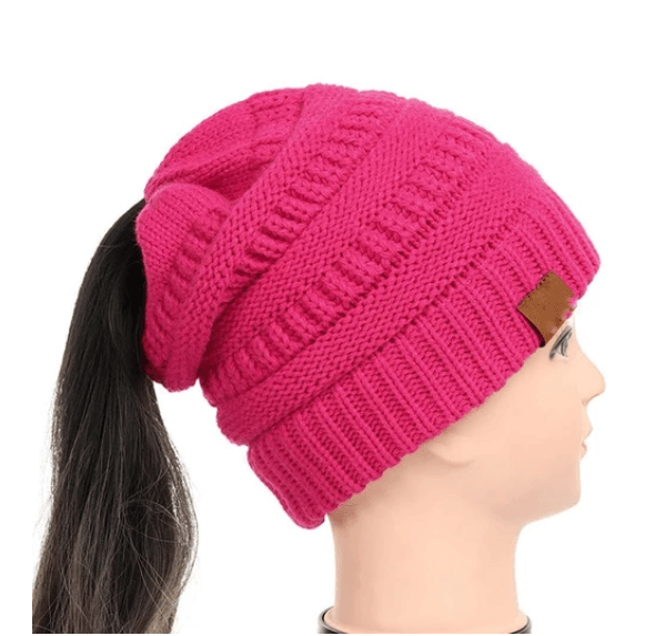 High bun ponytail cable knit beanie, view 16 - MRSLM